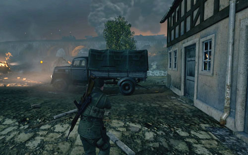 Behind the truck [#3] found to the right of the starting point - Mission 9 | Wine Bottles and Gold Bars - Wine Bottles and Gold Bars - Sniper Elite V2 Game Guide & Walkthrough