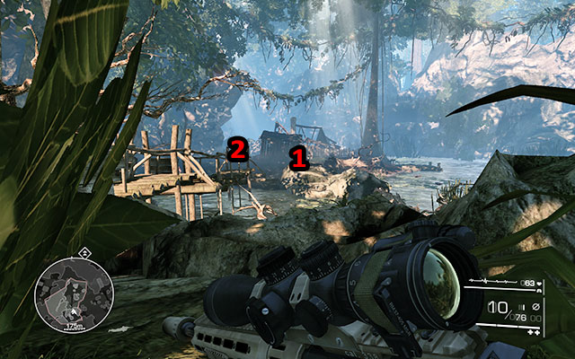 The next target is in motion - wait a bit to see where he goes - Follow Diaz and eliminate the marked enemies - Act 1 - Communication Breakdown - Sniper: Ghost Warrior 2 - Game Guide and Walkthrough