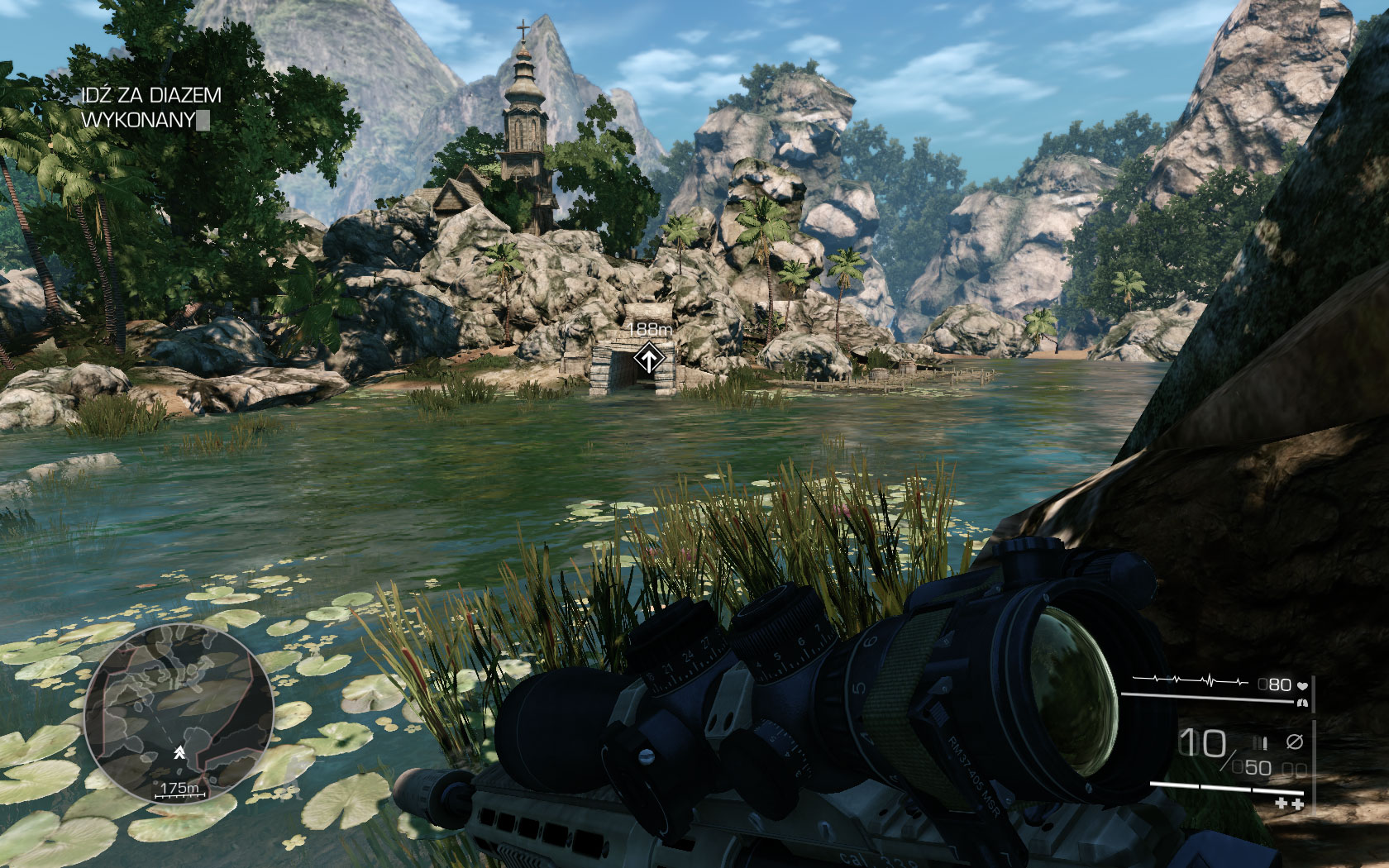 Clear the area and move onwards with Diaz - Swim through the underground passage and reach the church tower - Act 1 - Communication Breakdown - Sniper: Ghost Warrior 2 - Game Guide and Walkthrough