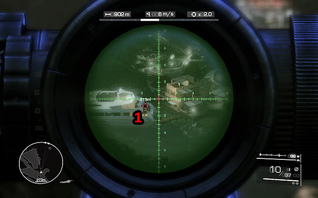 Before Diaz moves on, you have to eliminate the guard standing on the stern of the boat [815m] - Provide cover for the assault team - Act 1 - From Out of Nowhere - Sniper: Ghost Warrior 2 - Game Guide and Walkthrough