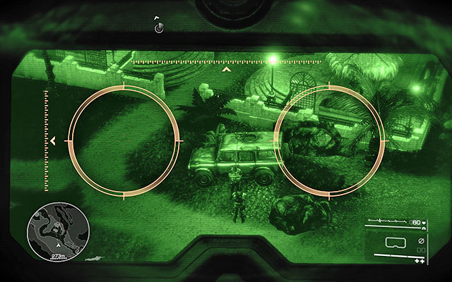 The last shot is the most important - it would be good to perform a double kill - precisely aim at the mercenaries by the car [80m] - Eliminate the enemies on the road - Act 1 - From Out of Nowhere - Sniper: Ghost Warrior 2 - Game Guide and Walkthrough