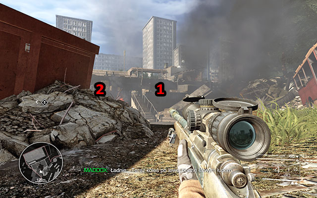 Afterwards try to perform a double kill on the two soldiers on the right [80m] - Eliminate the enemies on the train station - Act 2 - Operation Archangel - Sniper: Ghost Warrior 2 - Game Guide and Walkthrough