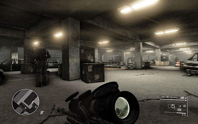 Continue onwards while staying in the shadows until you reach a soldier blocking the road - Get through the garage - Act 2 - And Justice for All - Sniper: Ghost Warrior 2 - Game Guide and Walkthrough