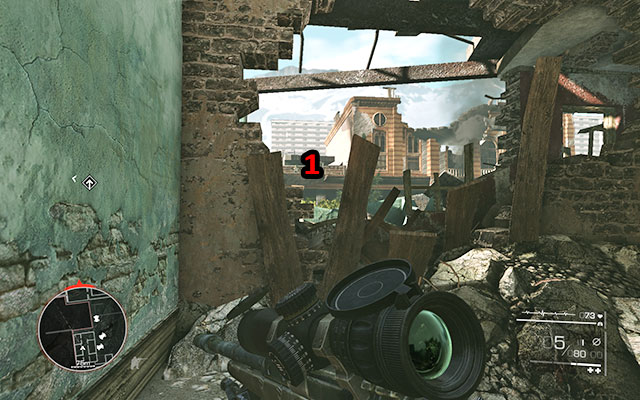 You will reach a room in which you will find a sniper rifle - pick it up and slowly move to the corridor, eliminating the sniper who was attacking you all the time [115m] - Regain your equipment - Act 2 - Ghost of Sarajevo - Sniper: Ghost Warrior 2 - Game Guide and Walkthrough