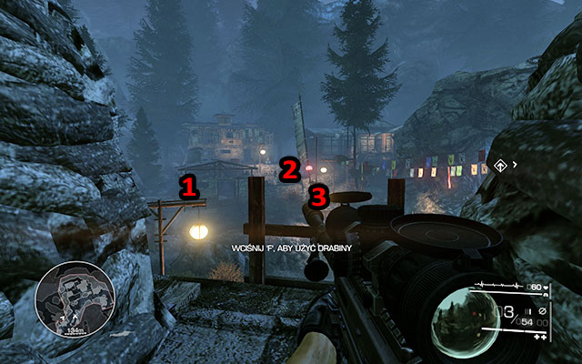 The next target is the soldier who keeps entering the small building - it's best to kill him when he's inside, through the small window [110m] - Get through the village undetected - Act 3 - Knife in the Dark - Sniper: Ghost Warrior 2 - Game Guide and Walkthrough