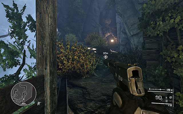 Continue going upwards while looking out for a single mercenary on the road - wait for him to go to the storage - Regain your weapon undetected - Act 3 - Burning Bridges - Sniper: Ghost Warrior 2 - Game Guide and Walkthrough