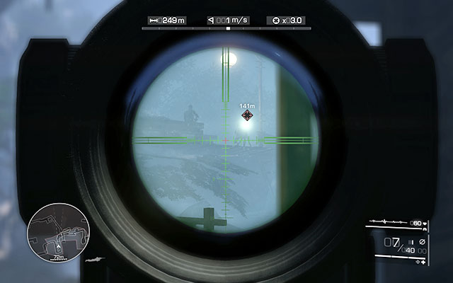 Depending on whether you decide to retreat or not, you will have to shoot at a distance of [110m-140m] - Eliminate the searchlight and its crew - Act 3 - Burning Bridges - Sniper: Ghost Warrior 2 - Game Guide and Walkthrough