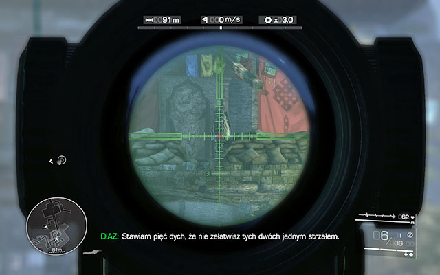 Your next target should be the two mercenaries walking on the right side - try killing them using a single shot so that you don't alert the others [88m] - Reach the vantage point and kill the enemies - Act 3 - Burning Bridges - Sniper: Ghost Warrior 2 - Game Guide and Walkthrough