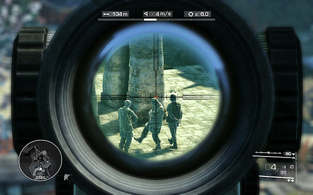 After that you will be able to take care of the three enemies - Perform a double kill, leaving the one on the left for Diaz - Eliminate the enemies on the square - Act 3 - Bad Karma - Sniper: Ghost Warrior 2 - Game Guide and Walkthrough