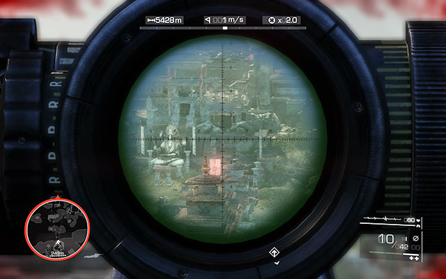 The second sniper is to the right of the statue between the boulders [670m] - Eliminate the elite snipers - Act 3 - No Loose Ends - Sniper: Ghost Warrior 2 - Game Guide and Walkthrough