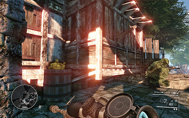 On a barrel on the left side of the passage, where you have to destroy a gas tank - No Loose Ends - Secrets - act 3 - Sniper: Ghost Warrior 2 - Game Guide and Walkthrough