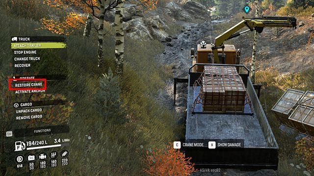 Once the cargo has been placed on the platform, you still need to confirm that it has been loaded so that it does not fall on the way and can be automatically unloaded at the destination - SnowRunner: Crane - how to use - Basics - SnowRunner Guide