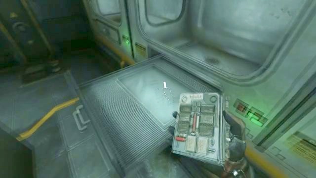 Place the chip on the drawer and then push it inside. - Omicron station | Riddles and puzzles of SOMA Game - Riddles and puzzles - SOMA Guide