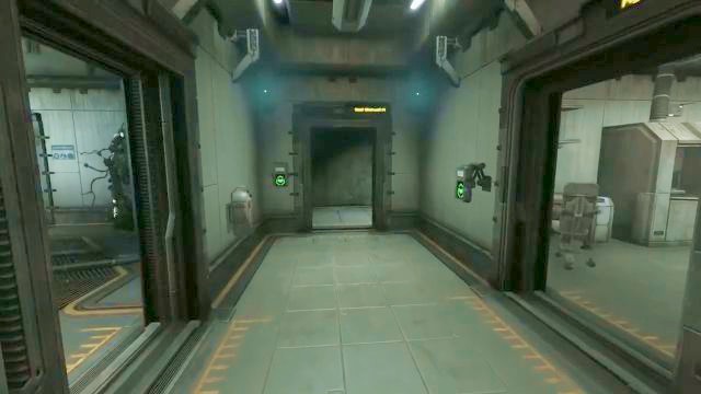 The passage leading to the East Stairwell can be seen straight ahead. - Omicron station | SOMA Game Walkthrough - Walkthrough - SOMA Guide