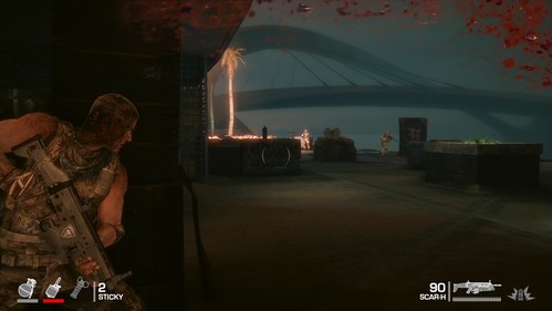 As a result I suggest choosing the leftmost path, thus significantly shortening the distance to the machine gun, without exposing yourself to its fire - Chapter XIV - The Bridge - Game Walkthrough - Spec Ops: The Line - Game Guide and Walkthrough