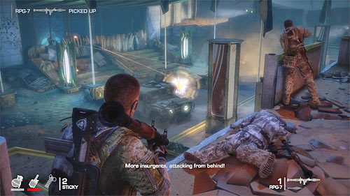 I suggest starting with shooting an opponent with RPG, standing on the right - Chapter X - Riggs - Game Walkthrough - Spec Ops: The Line - Game Guide and Walkthrough