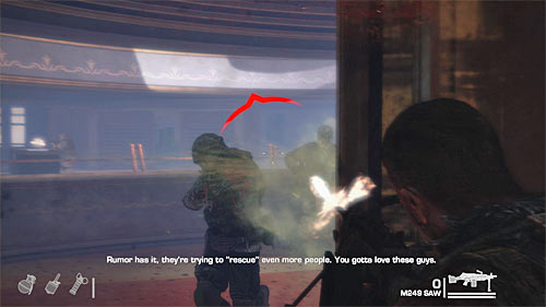 Head to the exit from the room and attack by surprise soldiers, who were shooting at your subordinates - Chapter XI - Alone - Game Walkthrough - Spec Ops: The Line - Game Guide and Walkthrough
