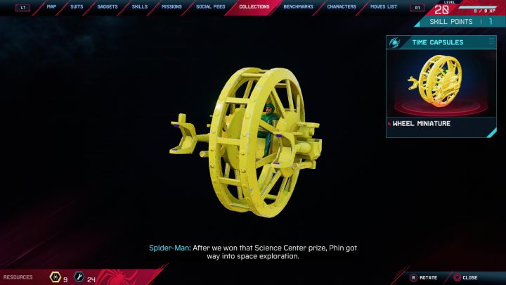 In the next capsule, you will find a miniature wheel, with a green man in the center - Spider-Man Miles Morales: Easter Eggs - list - Basics - Spider-Man Miles Morales Guide