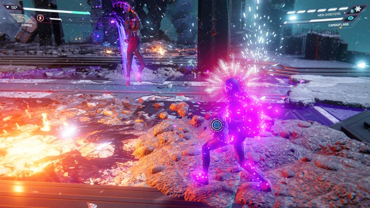 When the reactor starts pulsing, the second stage of the fight will begin on the roof of the skyscraper - Spider-Man Miles Morales: The Tinkerer boss - how to defeat him? - Bosses - Spider-Man Miles Morales Guide