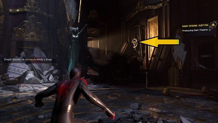 Use the L1 R1 on the sprocket and then quickly fire your web (R1) in its direction a few times to lift the elevator shaft and get to the next room - Spider-Man Miles Morales: Curtain Call walkthrough - Main missions - Spider-Man Miles Morales Guide