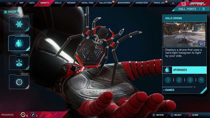 The holo drone will be unlocked while completing the 6th main mission - Harlem trains out of service - Spider-Man Miles Morales: Holo-drone - modification list - Gadgets - Spider-Man Miles Morales Guide