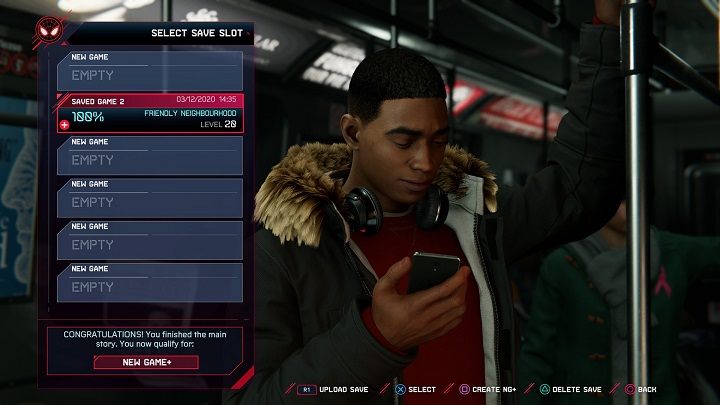 To start the New Game+, restart the game after completing the last main mission (The Battle for Harlem), choose a save file with the completed campaign and press the square - Spider-Man Miles Morales: How to start New Game+? - FAQ - Spider-Man Miles Morales Guide