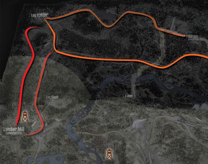 Load timber in the north-east corner of the map to transport it easier - Downhill | Map Spintires MudRunner - Maps - Spintires MudRunner Guide and Tips