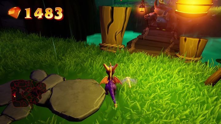 Head further towards the bridge where the Rhynoc is standing - Spooky Swamp | Spyro: Year of the Dragon Walkthrough - Midday Gardens - Spyro Reignited Trilogy Guide