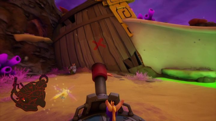 Then use the cannon to destroy a fragment of the ship on which you will find a red cross - Lost Fleet | Spyro: Year of the Dragon Walkthrough - Evening Lake - Spyro Reignited Trilogy Guide