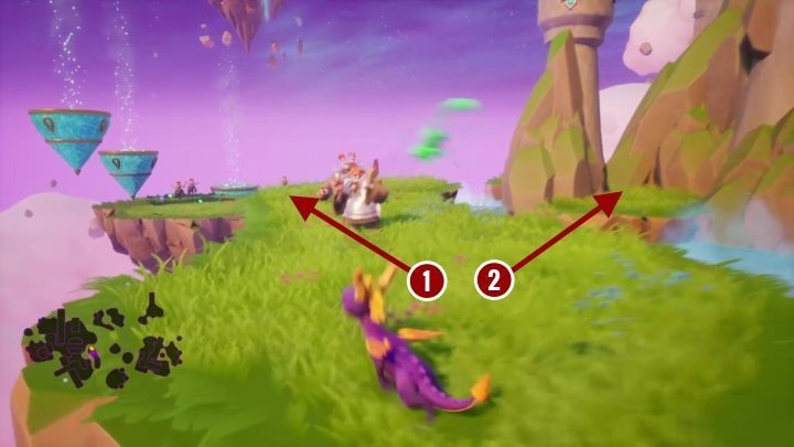 When you turn left [1] you will find three teleports standing next to each other - Dream Weavers | Spyro The Dragon Walkthrough - Dream Weavers - Spyro Reignited Trilogy Guide