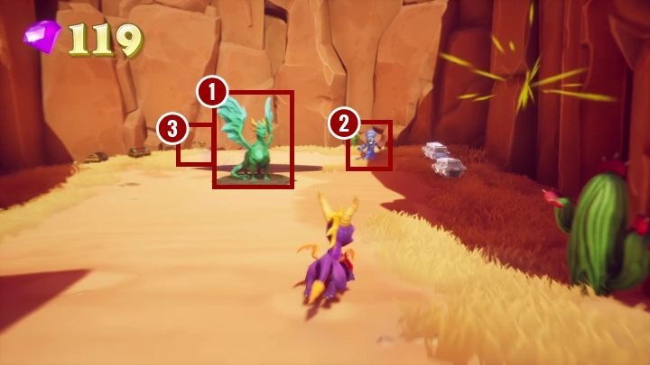 When choosing the latter, you will find the last dragon [1] you have to save on this map, eggs [2], and the key [3] - Peace Keeper | Spyro The Dragon Walkthrough - Peace Keeper - Spyro Reignited Trilogy Guide