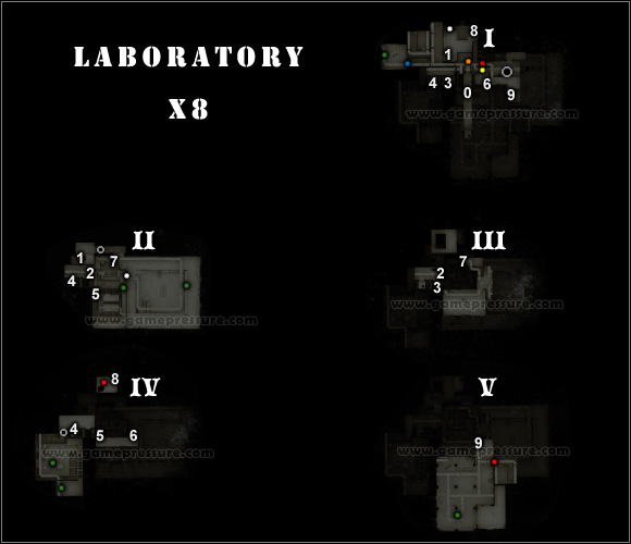 You begin at point (0) of map [I] - Walkthrough - Laboratory X8 - Walkthrough - S.T.A.L.K.E.R.: Call of Pripyat - Game Guide and Walkthrough