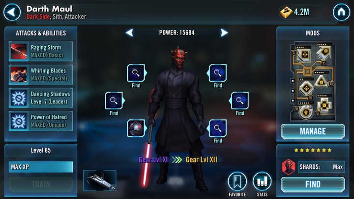 1 - Gear level | Characters development - Characters development - Star Wars: Galaxy of Heroes Game Guide