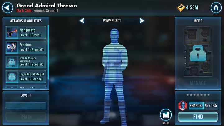 The reward for completing each fight is a specific number of character shards, that are then used to unlock the unit - How to unlock Grand Admiral Thrawn? | FAQ - FAQ - Star Wars: Galaxy of Heroes Game Guide