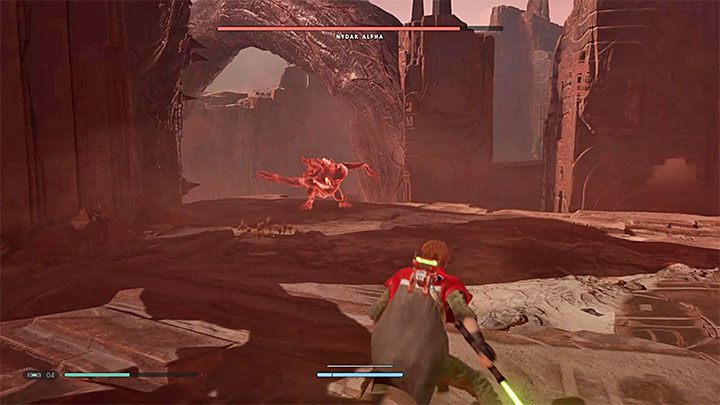 Nydak Alpha also has red attacks - it can jump towards the main character or slam the ground - Nydak Alpha (Dathomir) | Fallen Order Boss - Bosses - Star Wars Jedi Fallen Order Guide