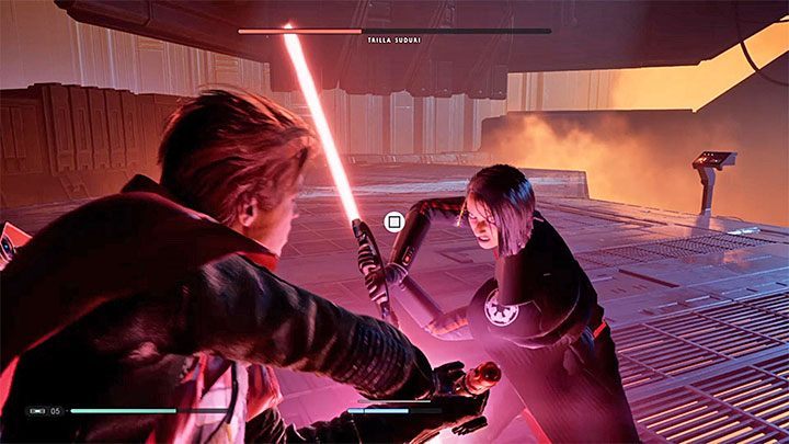 The most effective technique to gradually weaken your enemy is to activate the Force Push each time she tries to start an attack - then run towards her and launch a series of attacks with your lightsaber - The Second Sister | Fallen Order Final Boss - Bosses - Star Wars Jedi Fallen Order Guide