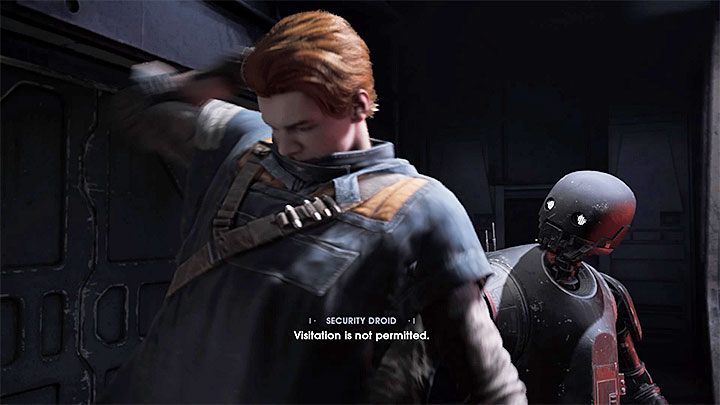 The boss fight with the Security Droid starts after finding some of the imprisoned Wookiees - after visiting the terminal at the end of the dark corridor - Security Droid (Kashyyyk) | Fallen Order Boss - Bosses - Star Wars Jedi Fallen Order Guide