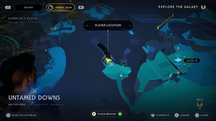 The treasure is behind the waterfall opposite the previous collectible - Jedi Survivor: Untamed Downs - list of secrets (part 1) - Koboh - Star Wars Jedi Survivor guide