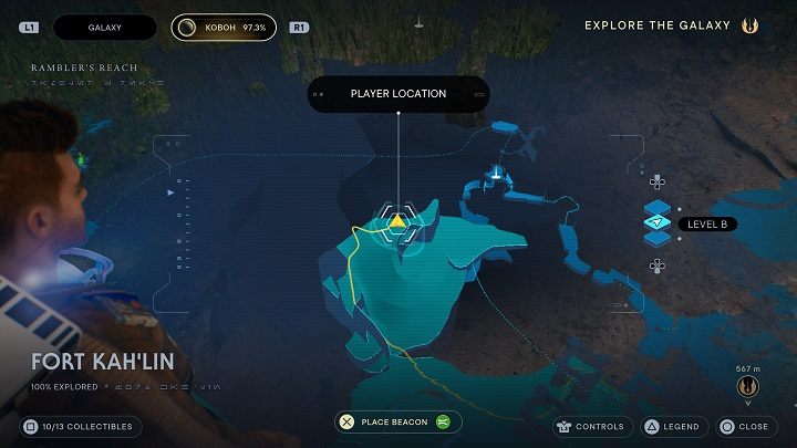 After reaching the bottom, approach the edge of the platform - Jedi Survivor: Fort KahLin - list of secrets - Koboh - Star Wars Jedi Survivor guide