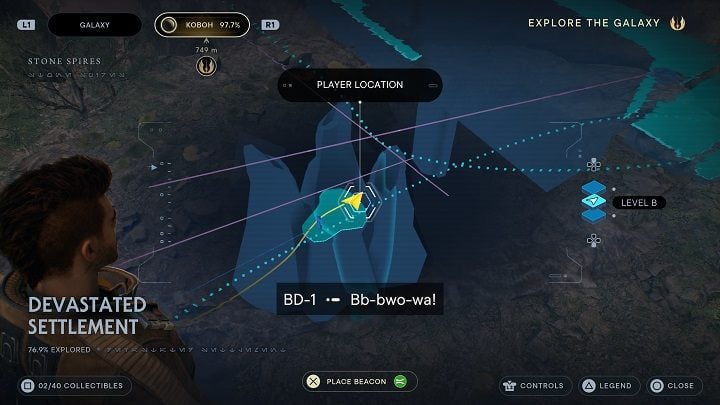 Return to the meditation point and get some help from a flying creature to reach the platform in front of you - Jedi Survivor: Devastated Settlement - list of secrets (Part 1) - Koboh - Star Wars Jedi Survivor guide
