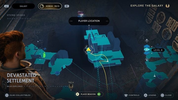 After landing, proceed in the direction of the buildings' left wall - Jedi Survivor: Devastated Settlement - list of secrets (part 2) - Koboh - Star Wars Jedi Survivor guide