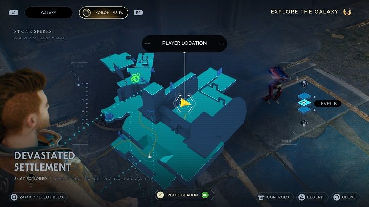 Enter the building and approach the left wall - Jedi Survivor: Devastated Settlement - list of secrets (part 2) - Koboh - Star Wars Jedi Survivor guide