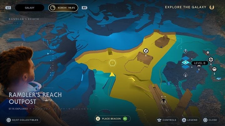 Nearby, next to the broken bridge, is a second Droid - Jedi Survivor: Ramblers Reach Outpost - list of secrets (part 1) - Koboh - Star Wars Jedi Survivor guide