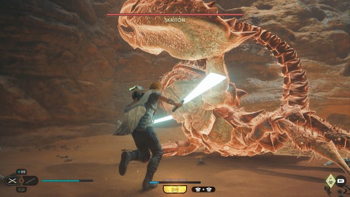 The monster will probably immediately start by executing a dangerous red attack - Jedi Survivor: How to defeat the boss Skriton? - Bosses - Star Wars Jedi Survivor guide