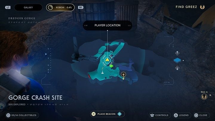 The first databank is relatively close to the starting point - Jedi Survivor: Gorge Crash Site - list of secrets - Koboh - Star Wars Jedi Survivor guide