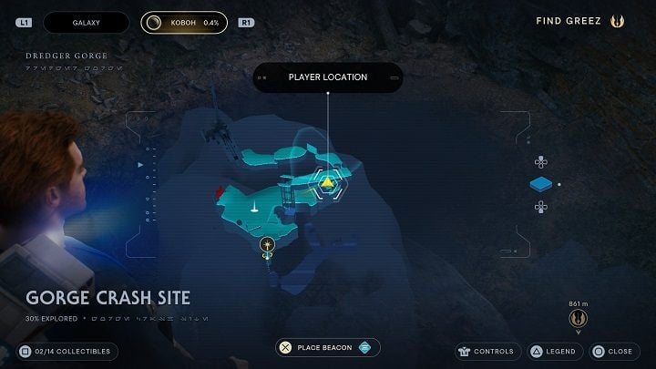 Once above, look for a nest to find Priorite Shard #1 - Jedi Survivor: Gorge Crash Site - list of secrets - Koboh - Star Wars Jedi Survivor guide