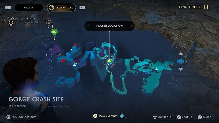 After emerging from the dark cave, opposite you, you'll find another seed pod - Jedi Survivor: Gorge Crash Site - list of secrets - Koboh - Star Wars Jedi Survivor guide