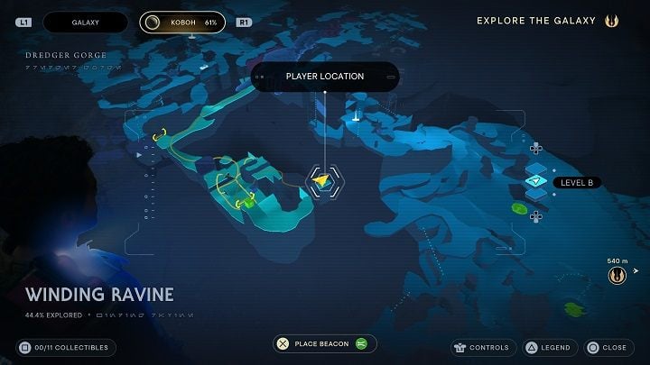 From there, you can see runnable walls - in one of them, there is a niche that hides Warm Material appearance item - Jedi Survivor: Winding Ravine - list of secrets - Koboh - Star Wars Jedi Survivor guide