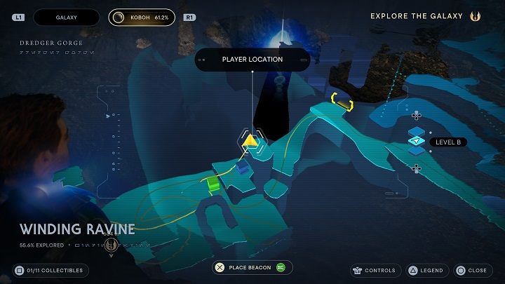 Wallrunning from the previous collectible, you'll reach another crate that can be used as means of pushing the previous one - Jedi Survivor: Winding Ravine - list of secrets - Koboh - Star Wars Jedi Survivor guide