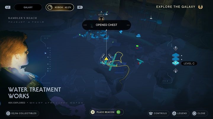 After descending through the first hatch, you'll see some destroyable cables - Jedi Survivor: Water Treatment Works - secrets - Koboh - Star Wars Jedi Survivor guide